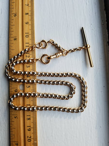 Substantial Antique Solid 18K Gold Platinum Two Tone Bi-color Watch Chain Necklace, Ornate Belcher Inter-locking Link Locket Chain, 17&7/8"