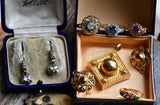 Antique Georgian 14K Gold Silver Collet Set Rose Cut Diamond Dangle Drop Earrings, Lever Back, Wedding Bridal Jewelry, Pierced Earrings