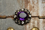 Antique Victorian Faceted Amethyst Rose Cut Diamond Silver Gold Pin Brooch, Gift for Her