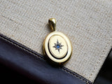 Large Antique Victorian English 15K 15CT Solid Gold Sapphire Seed Pearl Starburst Locket, Circa 1880s