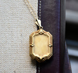 Large Antique Edwardian Gold Filled Shield Shape Locket with Citrine Color Paste and Brilliant Rhinestone, No Monogram
