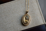 Antique Victorian Greek Revival Oval Gold Filled Photo Locket Necklace, Roman Warrior, 20 Inches Chain, Circa 1880s, Gift for Her