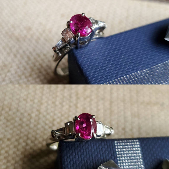 Vintage Estate GIA Certified 1.39 CTW Burma Myanmar No Heat Ruby Diamond Platinum Engagement Ring, Burmese Non Heated, Size 5.75