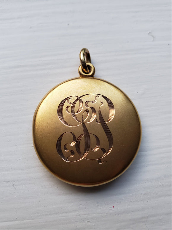 Antique Victorian 10K Solid Gold Round Photo Locket, Monogram GP, Personalized Pendant, Gift for Her