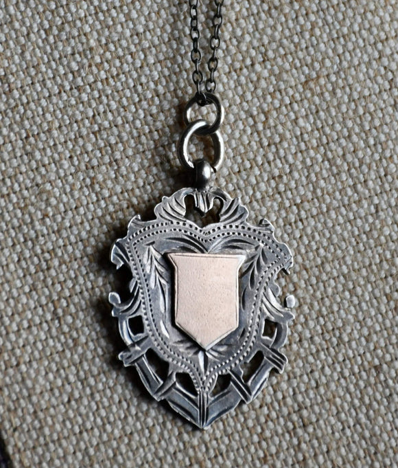 Antique English Chester 1906 Sterling Silver Rose Gold Fob Medal, Personalized Initial Pendant, Full Hallmarked Medallion
