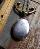 Extra Large Antique Oval Sterling Silver Locket, Arts and Crafts Pendant, 17" Original Chain