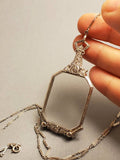 Antique Edwardian Belle Époque Platinum Filigree Old Cut Diamond Lorgnette Opera Glasses Pendant