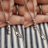 Vintage Three Stone Bezel Set Diamond Pendant 14k White Gold Necklace, Diamonds by the Yard Drop Pendant Necklace, Cable Chain, 18 inches