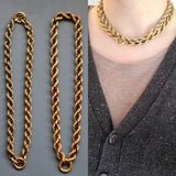 Substantial Victorian 14K Solid Yellow Gold Braided Link Collar Locket Chain, Three in One Multi-Purpose Statement Necklace, 33.5 Inches