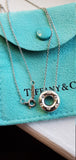 Vintage Retired Authentic Tiffany & Co Etoile Platinum Diamond Open Circle Pendant Necklace, Donut Charm