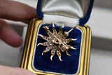 Antique Victorian 14K Yellow Gold 2.04 CTW Old Mine Cut European Cut Diamond Starburst Pin Brooch Pendant