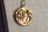 Antique Art Nouveau 14K Solid Gold Old Cut Diamond Repousse Pansy Iris Flower Wedding Locket, Monogram WMM, Photo Locket, 17" Chain