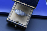 Vintage Art Deco 14K White Gold Trilogy Three Stone Old European Cut Diamonds Filigree Carved Wedding Anniversary Ring, 0.50 CTW, Size 7