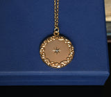 Antique Victorian Edwardian Repoussé  10K Solid Gold Starburst Rose Cut Diamond Round Shape Photo Locket, Personalized Pendant