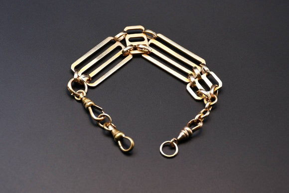 Modified Antique 14K Solid Yellow Gold Watch Chain Bracelet, 7&1/8