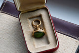 Victorian 14K  Solid Yellow Gold Floral Etched Nephrite Jade  Wax Seal Watch Fob Charm Pendant